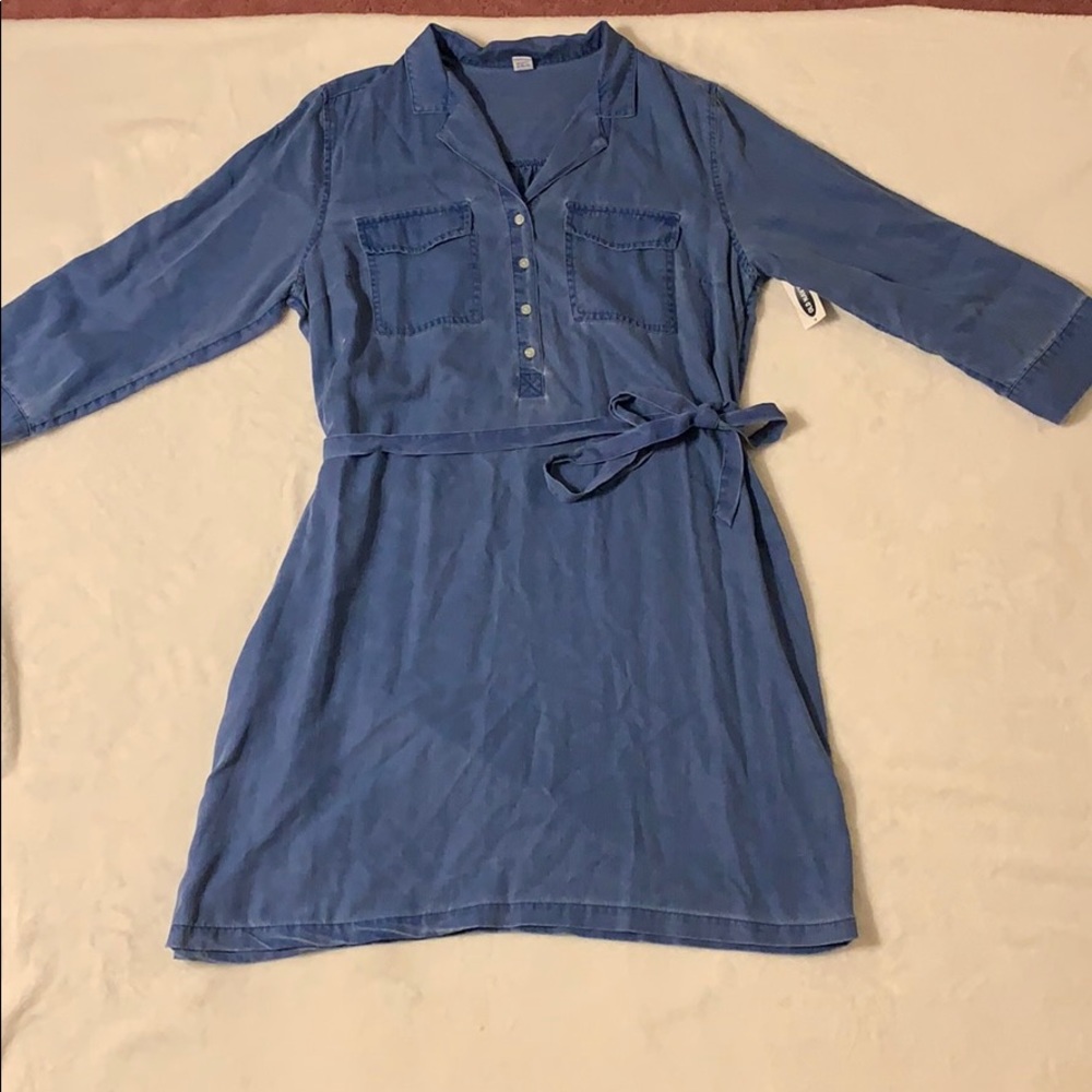 Tie-waist denim swing dress